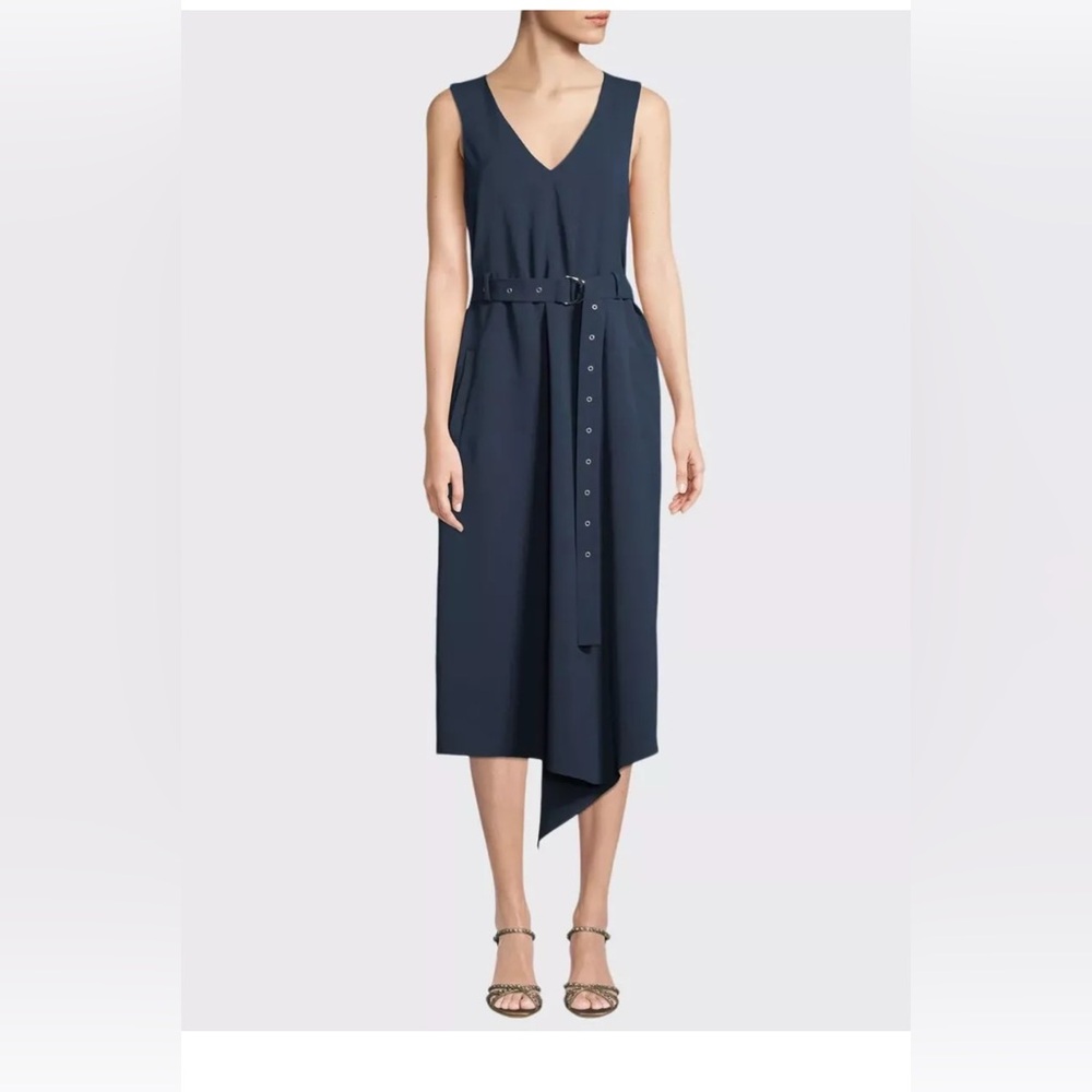 Tibi Drape Front Faux Wrap Twill Dress in Navy - Size 2